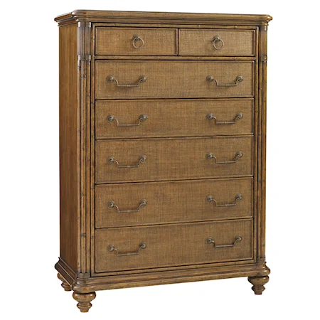 Tobago Drawer Chest with Woven Raffia Panels and Rattan Pilasters